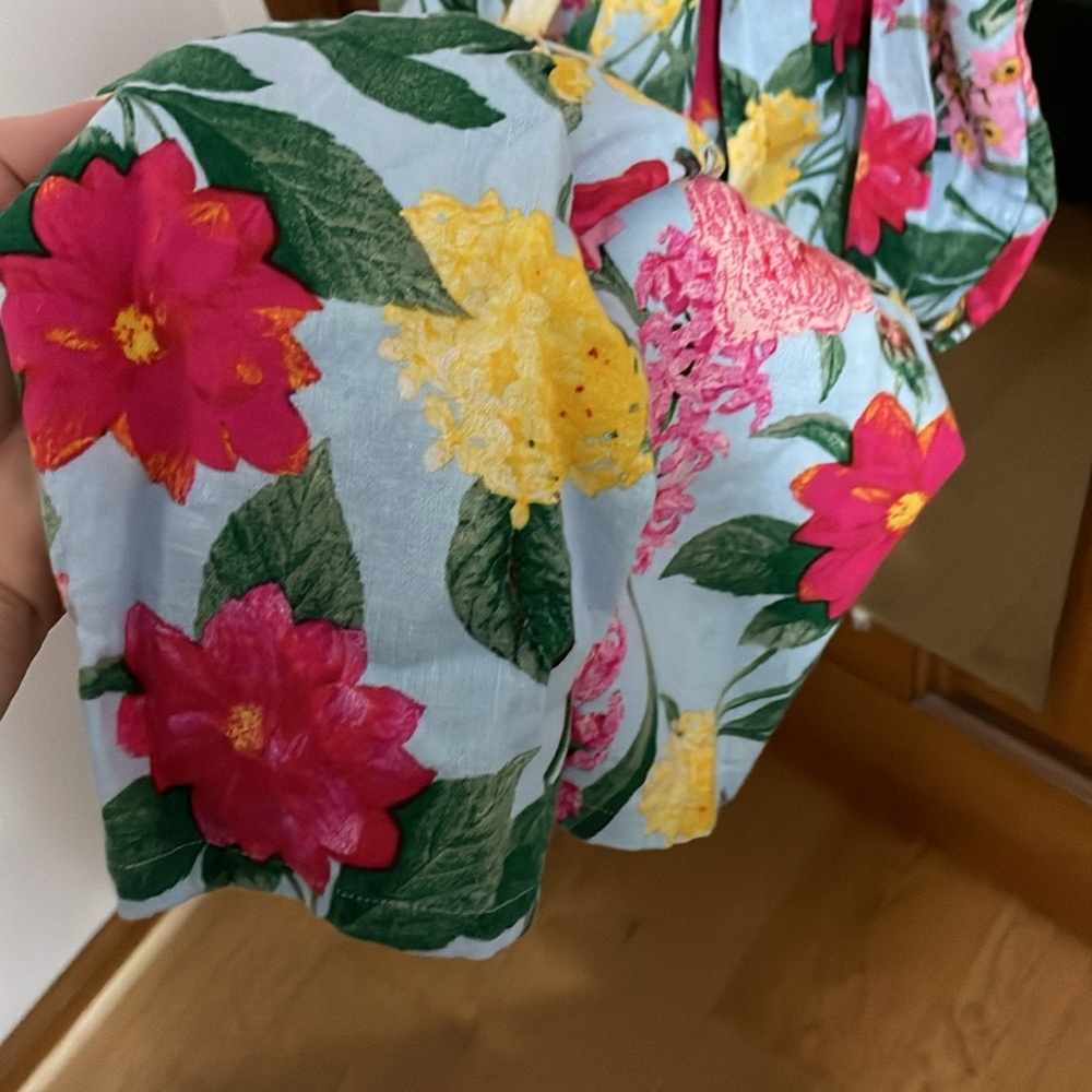 Old Navy Jumpsuit Womens S Pink Blue Floral Linen Blend Vacation Tropical - Picture 12 of 13